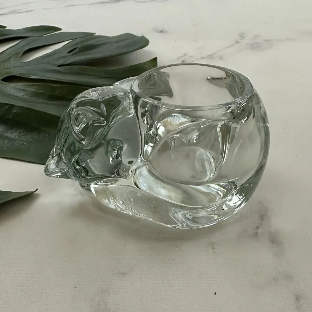 Vintage Clear Glass Cat Candle Holder Kitten Small Decor Cottagecore Votive